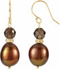 14K Yellow Gold Cultured Chocolate Freshwater Pearl & Natural Smoky Quartz Earrings