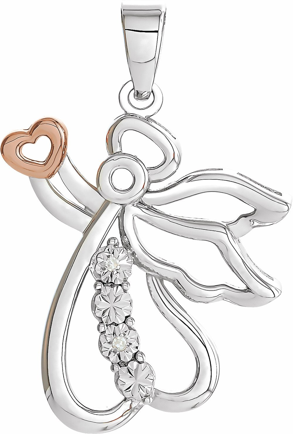 Sterling Silver & 14K Rose Gold Vermeil .006 CTW Natural Diamond Angel Pendant  