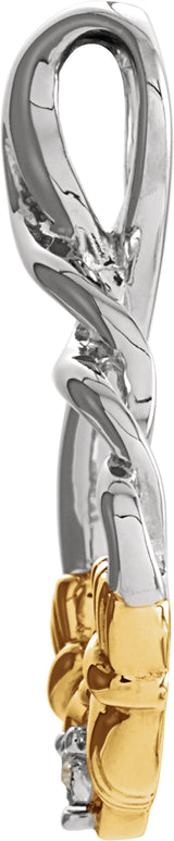Sterling Silver & 10K Yellow Gold .01 CT Natural Diamond Claddagh Pendant 