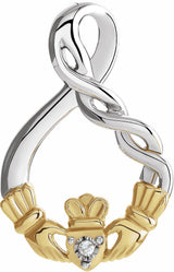 Sterling Silver & 10K Yellow Gold .01 CT Natural Diamond Claddagh Pendant 