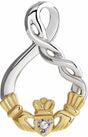 Sterling Silver & 10K Yellow Gold .01 CT Natural Diamond Claddagh Pendant 