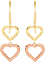 14K Yellow/Rose Double Heart Earrings