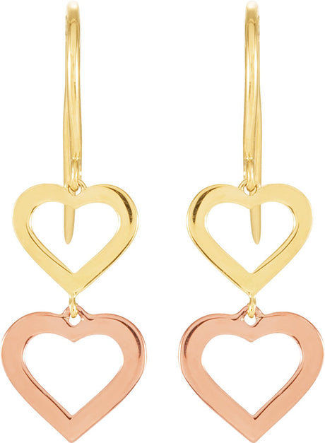 14K Yellow/Rose Double Heart Earrings