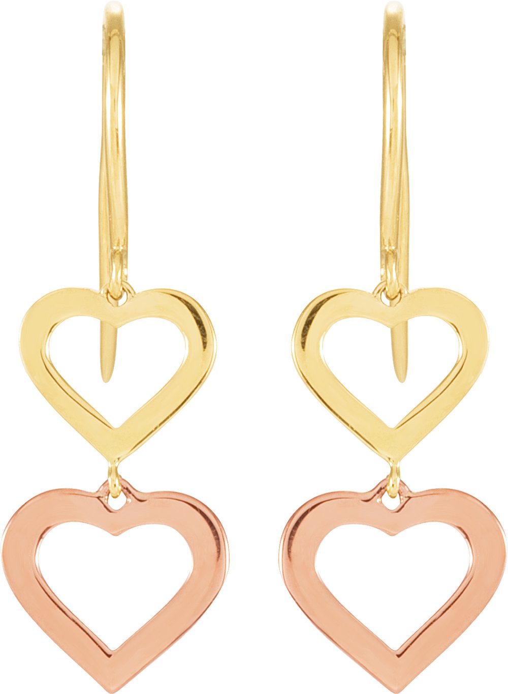 14K Yellow/Rose Double Heart Earrings