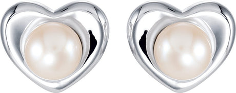 Sterling Silver Cultured White Freshwater Pearl Heart Earrings