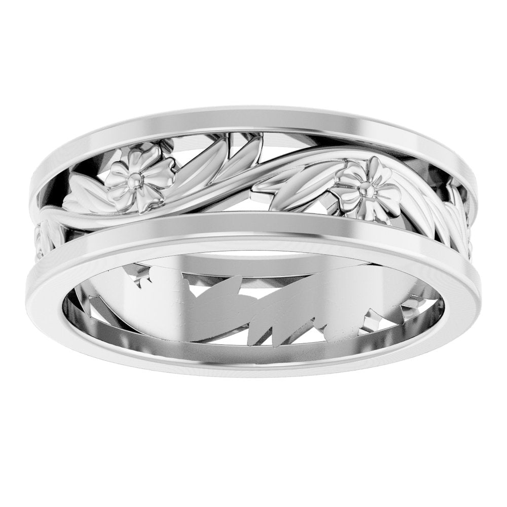 14K White Gold 5.8 mm Floral Flat Band