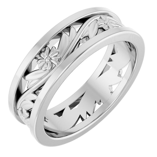 14K White Gold 5.8 mm Floral Flat Band Size 7