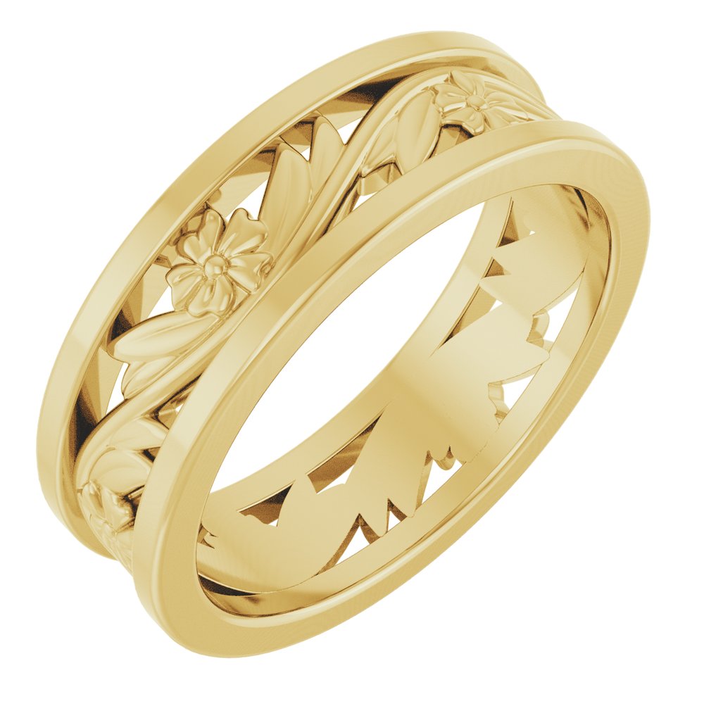 14K Yellow Gold 5.8 mm Floral Flat Band Size 7