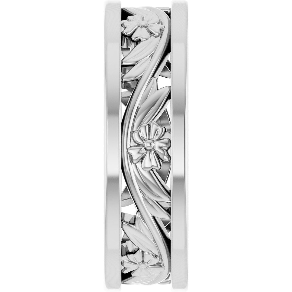 14K White Gold 5.8 mm Floral Flat Band Size 7