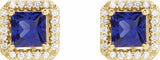 14K Yellow Lab-Grown Blue Sapphire & .08 CTW Natural Diamond Halo-Style Earrings