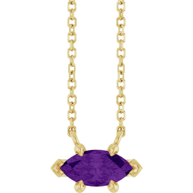 14K Yellow Gold 8x4 mm Natural Amethyst 18" Necklace