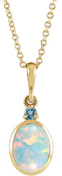 14K Yellow Gold 5x3 mm Lab-Grown White Opal & Natural London Blue Topaz 16-18" Necklace