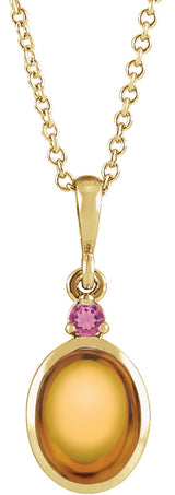 14K Yellow Gold 8x6 mm Natural Citrine & Natural Pink Tourmaline 16-18" Necklace