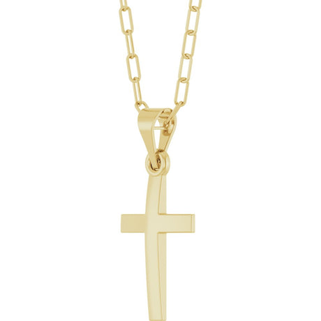 14K Yellow Cross & Paperclip-Style Chain 18" Necklace