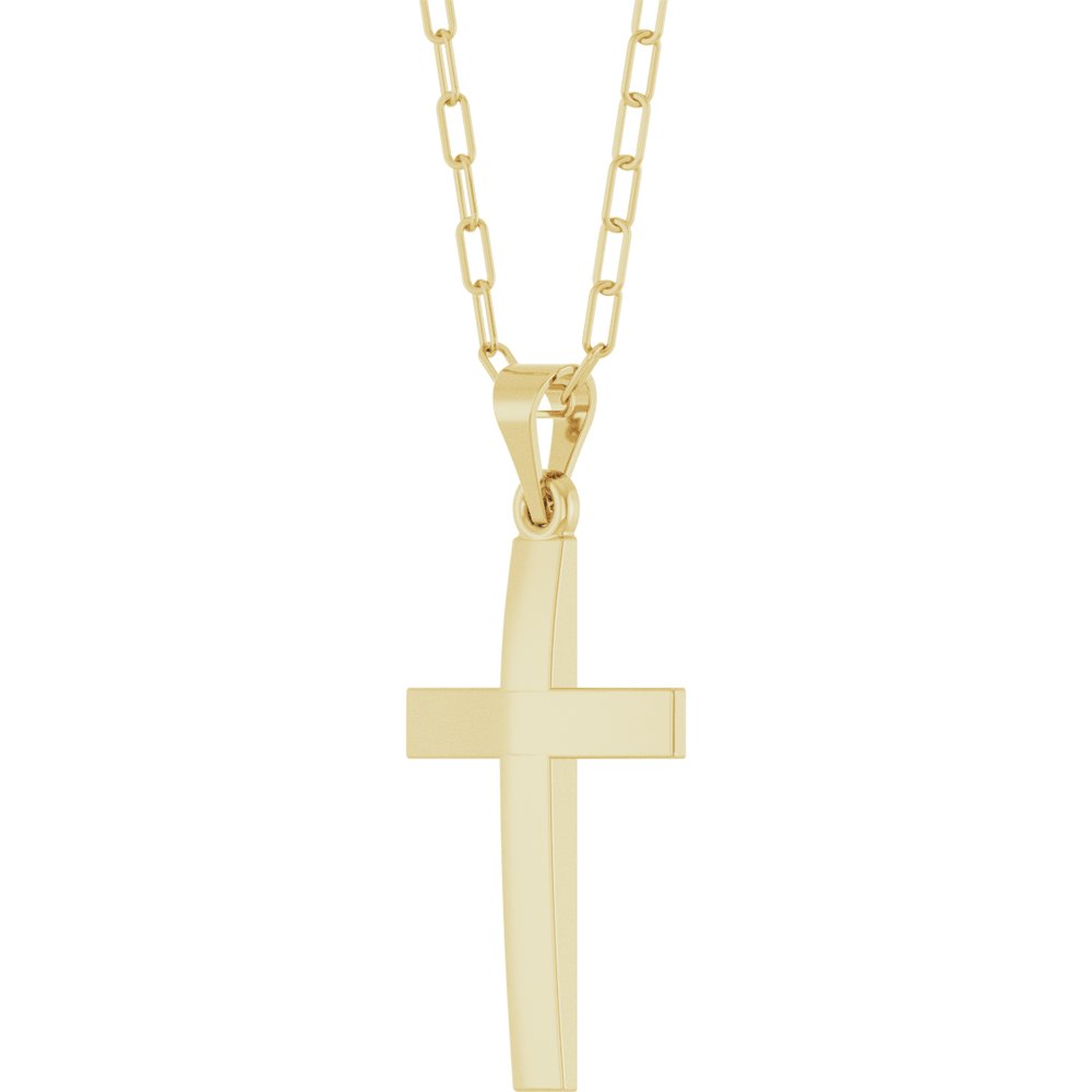 14K Yellow Gold Cross & Paperclip-Style Chain 18" Necklace