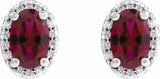14K White 6x4 mm Lab-Grown Ruby & .06 CTW Natural Diamond Halo-Style Earrings