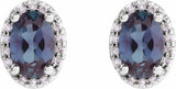 14K White 6x4 mm Lab-Grown Alexandrite & .06 CTW Natural Diamond Halo-Style Earrings