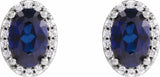 14K White 5x3 mm Lab-Grown Blue Sapphire & .04 CTW Natural Diamond Halo-Style Earrings