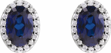 14K White 5x3 mm Lab-Grown Blue Sapphire & .04 CTW Natural Diamond Halo-Style Earrings