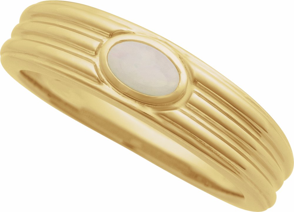 14K Yellow Gold 5x3 mm Oval Natural White Opal Cabochon Ring