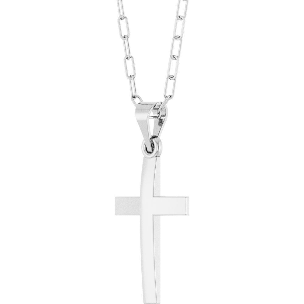 14K White Cross & Paperclip-Style Chain 18" Necklace