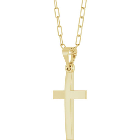 14K Yellow Gold Cross & Paperclip-Style Chain 18" Necklace