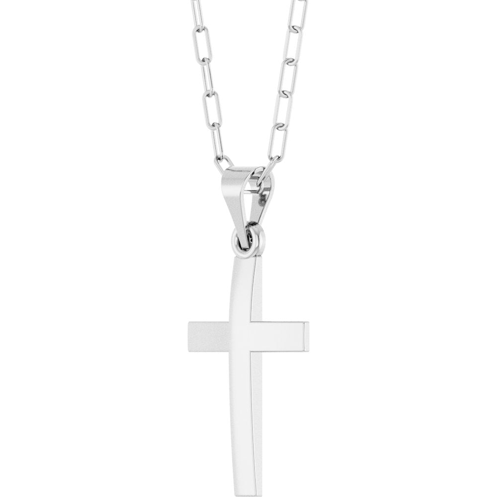 14K White Gold Cross & Paperclip-Style Chain 18" Necklace