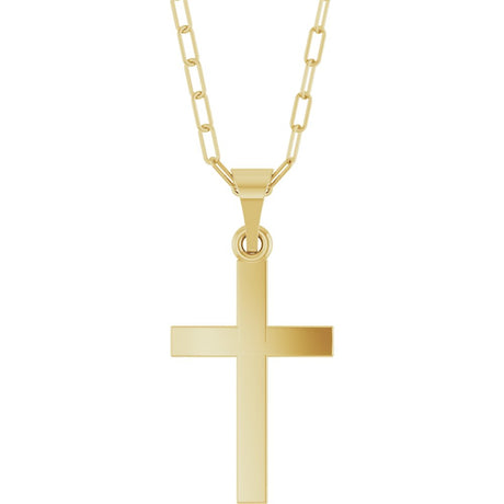 14K Yellow Gold Cross & Paperclip-Style Chain 18" Necklace