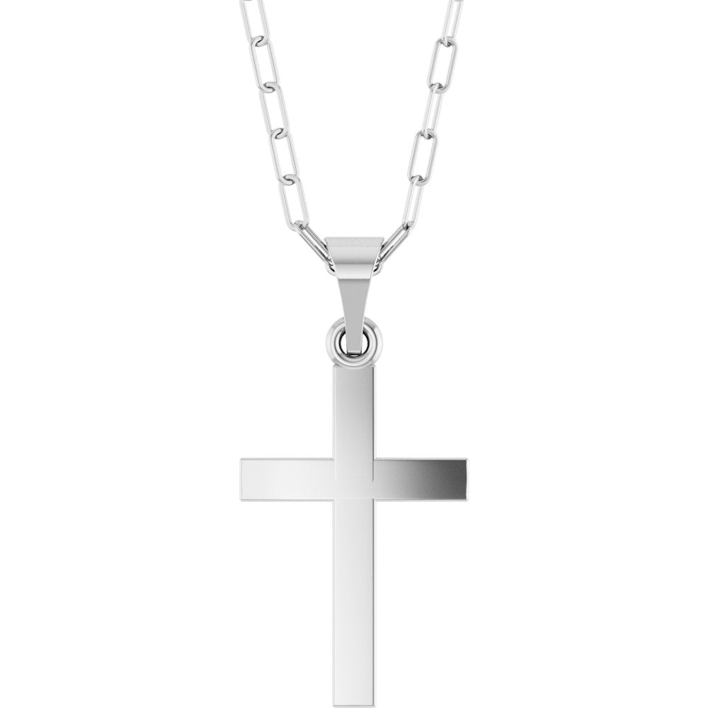 14K White Gold Cross & Paperclip-Style Chain 18" Necklace
