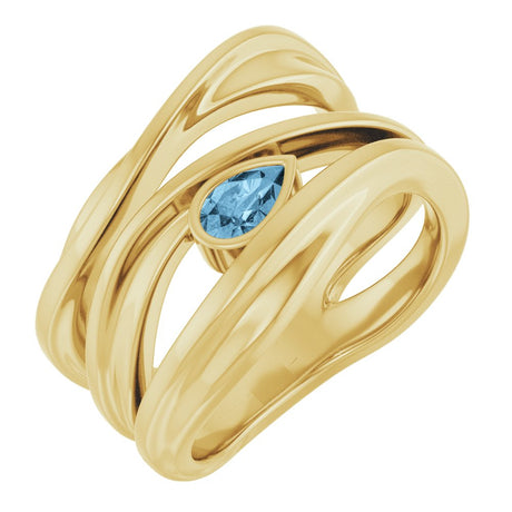 14K Yellow Gold Natural Sky Blue Topaz Negative Space Ring