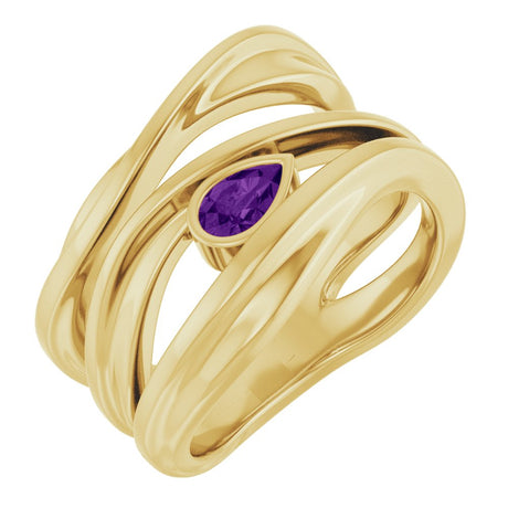 14K Yellow Gold Natural Amethyst Negative Space Ring