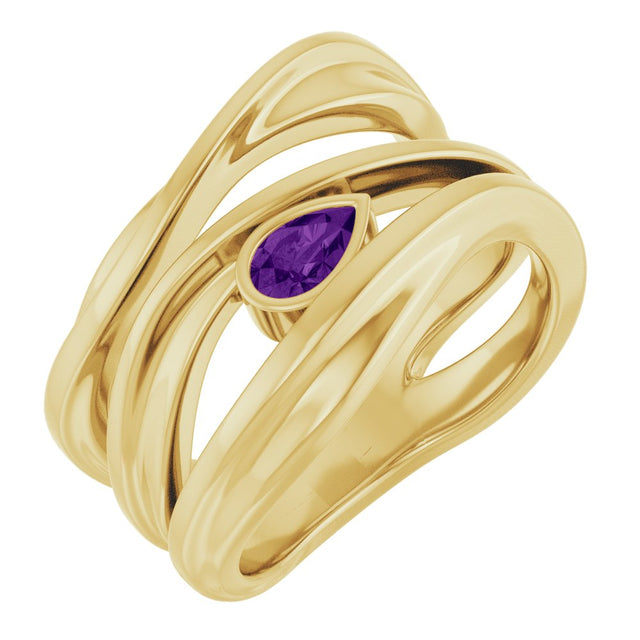 14K Yellow Gold Natural Amethyst Negative Space Ring
