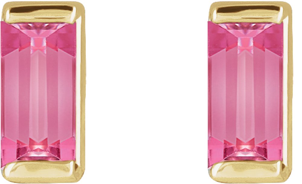 14K Yellow Gold Natural Pink Tourmaline Earrings