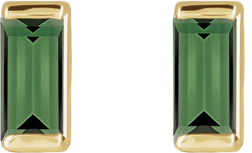 14K Yellow Gold Natural Green Tourmaline Channel-Set Earrings
