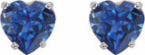 14K White Lab-Grown Blue Sapphire Heart Earrings