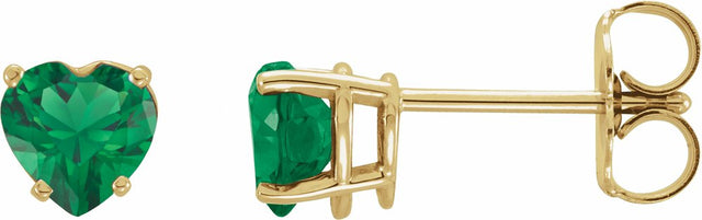 14K Yellow Lab-Grown Emerald Heart Earrings