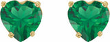 14K Yellow Lab-Grown Emerald Heart Earrings