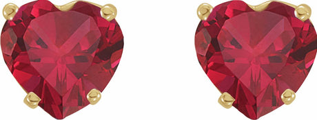 14K Yellow Lab-Grown Ruby Heart Earrings