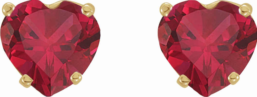 14K Yellow Lab-Grown Ruby Heart Earrings