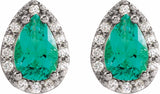 14K White Lab-Grown Emerald & .05 CTW Natural Diamond Halo-Style Earrings