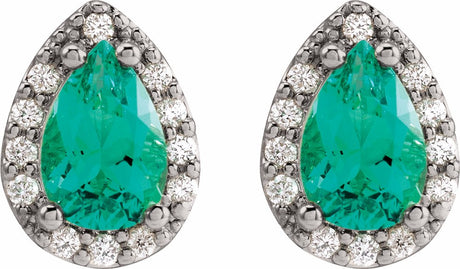 14K White Lab-Grown Emerald & .05 CTW Natural Diamond Halo-Style Earrings