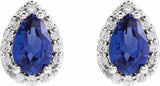 14K White Lab-Grown Blue Sapphire & .05 CTW Natural Diamond Halo-Style Earrings