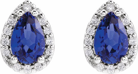 14K White Lab-Grown Blue Sapphire & .05 CTW Natural Diamond Halo-Style Earrings