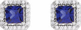 14K White Gold Lab-Grown Blue Sapphire & .08 CTW Natural Diamond Halo-Style Earrings