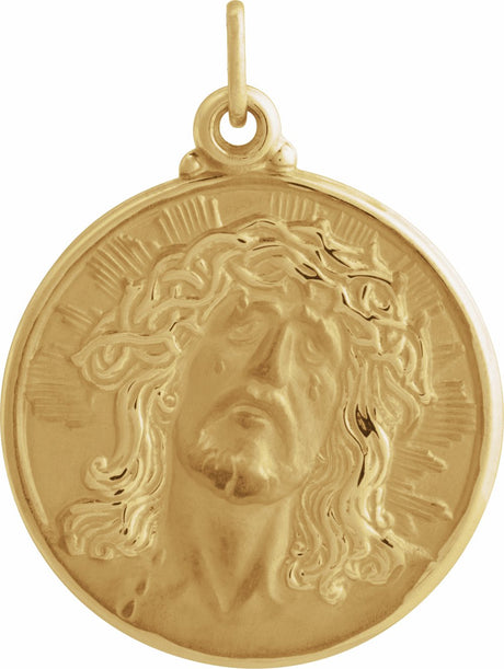 14K Yellow Gold 21 mm Round Face of Jesus (Ecce Homo) Medal