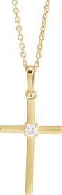 14K Yellow 1/10 CT Natural Diamond Cross 16-18" Necklace