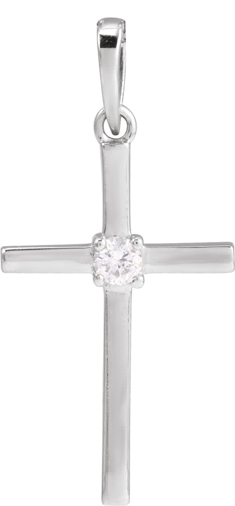 14K White 1/10 CT Natural Diamond Cross Pendant