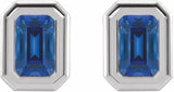 14K White Lab-Grown Blue Sapphire Solitaire Earrings