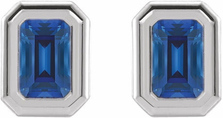 14K White Lab-Grown Blue Sapphire Solitaire Earrings