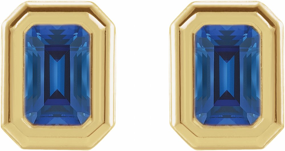 14K Yellow Lab-Grown Blue Sapphire Solitaire Earrings